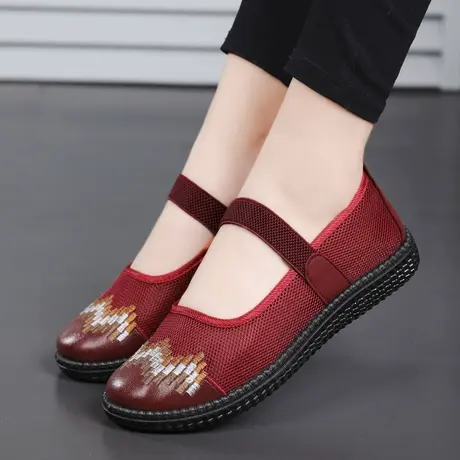 老北京布鞋女奶妈凉鞋夏季透气网鞋软底网面单鞋老人休闲广场舞鞋商品大图