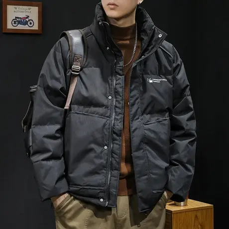 白鸭羽绒服男冬季无帽立领2023新款潮牌男装大码男士短款保暖外套商品大图