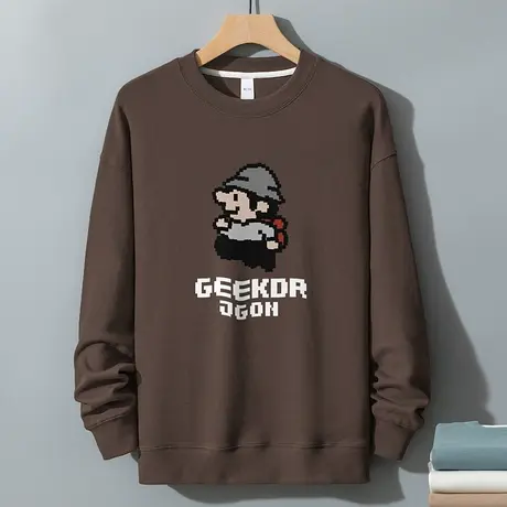 350g重磅男士卫衣秋冬款宽松上衣服圆领套头无帽长袖t恤美式潮流图片