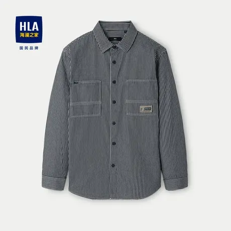 HLA/海澜之家外套款长袖休闲衬衫24春夏新纯棉宽松条纹衬衣外套男图片