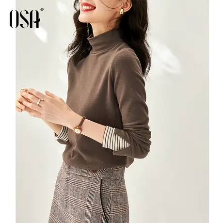 OSA欧莎半高领双面德绒T恤女秋冬季2023年新款保暖打底衫内搭上衣图片