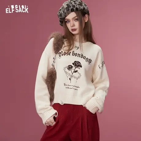 妖精的口袋短款圆领套头毛衣女2024早春新款小个子宽松针织上衣图片