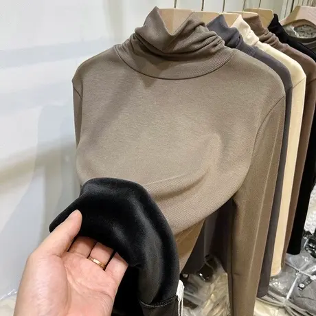 银狐绒堆堆高领长袖T恤女韩版高级感秋衣加厚加绒内搭打底衫上衣商品大图