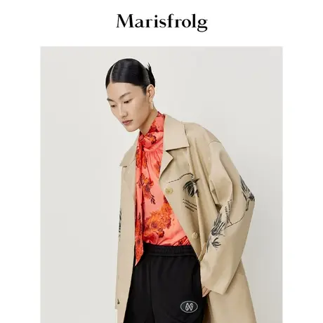 【桑蚕丝】玛丝菲尔春季新款红色碎花长袖氛围感衬衫上衣商品大图