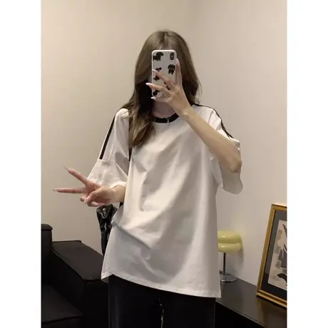 ins超火中长款半袖体恤上衣女纯棉早春夏装百搭宽松显瘦短袖T恤潮商品大图