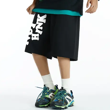 夏季宽松oversize潮流短裤男潮欧美字母印花日系中性风五分裤直筒商品大图