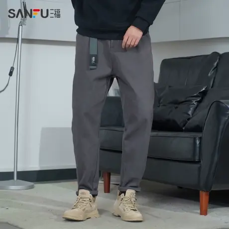 三福2023秋季男士工装直筒腰带休闲裤 潮流橡筋腰长裤男463388商品大图
