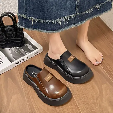 包头半拖女外穿2024新款春秋休闲防滑拖鞋厚底松糕防水百搭小皮鞋图片