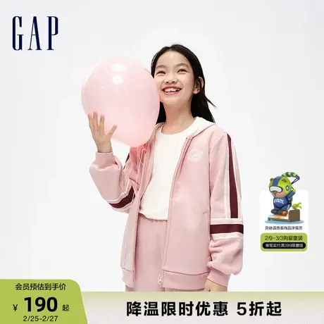 Gap女童冬季LOGO碳素软磨抓绒保暖卫衣儿童装运动连帽衫837186商品大图