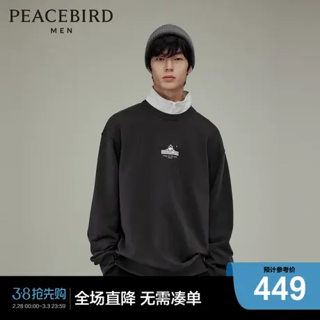 【商场同款】太平鸟男装圆领卫衣2023冬新款刺绣上衣潮B2CRD4330图片