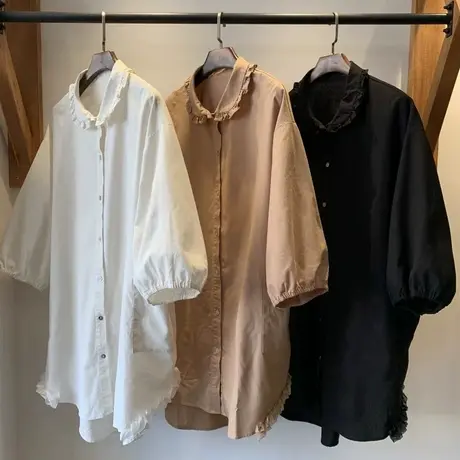 享永子【山间茶熟】复古全棉纯色七分袖衬衫文艺森系日系女上衣图片