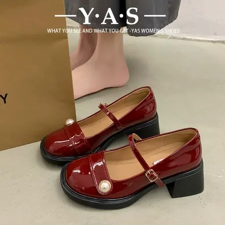 法式高跟红色玛丽珍小皮鞋女鞋子2024新款春秋季jk配裙子晚晚单鞋商品大图
