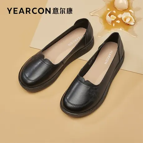 意尔康奶奶鞋2023春季新款真皮浅口平底奶奶鞋子软适老年人舒皮鞋商品大图