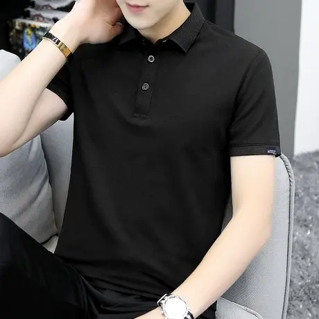 短袖t恤男装带领潮牌纯色黑色夏季翻领POLO衫保罗商务半袖上衣服W商品大图