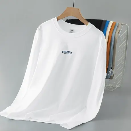 重磅纯棉长袖t恤男装2023新款白色内搭上衣服打底衫美式全棉秋衣商品大图