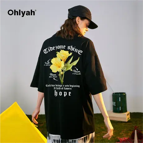 Ohlyah国潮原创植物系列春夏季短袖t恤男女同款潮牌美式情侣打底图片