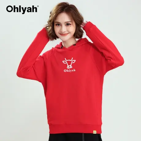 Ohlyah品牌 牛年新款卫衣女情侣装红色套头连帽外套新年装年会服商品大图