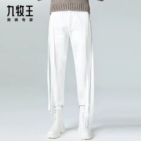 [时尚秀款]九牧王男裤牛仔裤春夏新款时尚个性腰带牛仔长裤男DN图片