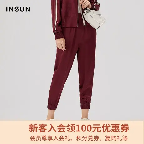 恩裳商场同款秋冬经典时尚醋纤垂感宽松束脚运动休闲裤女图片