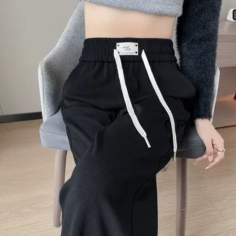 黑色阔腿裤女春秋薄款2023新款休闲裤子高腰垂感拖地裤窄版直筒裤商品大图