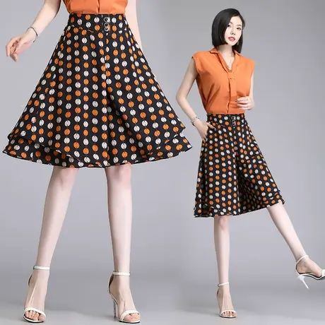 波点雪纺裙裤女夏季设计感宽松显瘦半裙高腰阔腿时尚休闲五分短裤图片