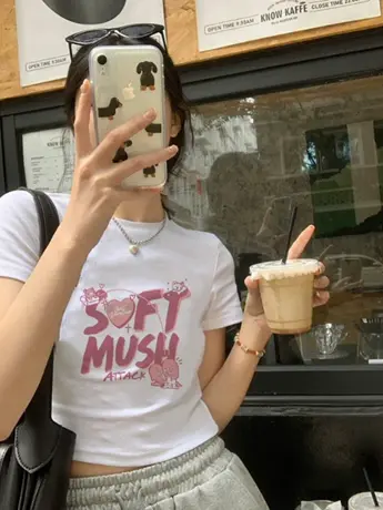 法式甜辣正肩短袖t恤女2023新款夏季小众设计感辣妹修身短款上衣图片