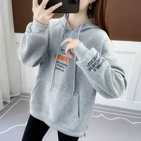 卫衣女秋冬韩版宽松bf慵懒风ins加绒加厚带帽百搭学生刺绣外套潮商品大图