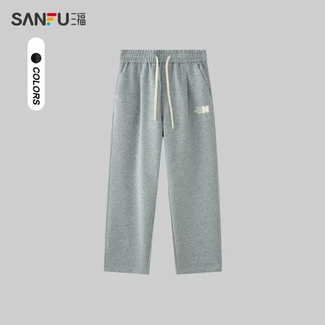 三福2023秋男士贴布绣抽绳运动风休闲裤 空气棉直筒长裤476617图片