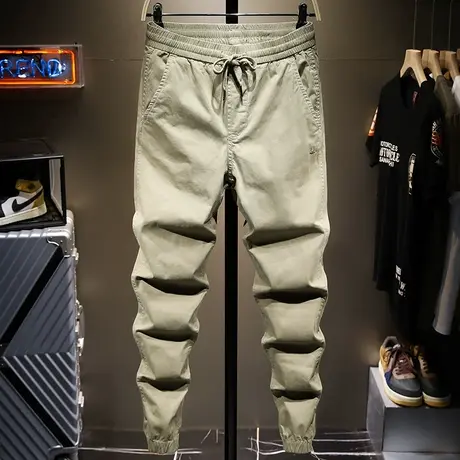 夏季薄款香港潮牌休闲裤男束脚简约百搭运动修身小脚长裤子男宽松商品大图