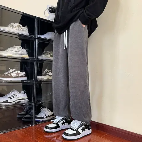 春秋雪尼尔运动裤男士加绒加厚宽松束脚卫裤冬季灯芯绒休闲长裤子商品大图