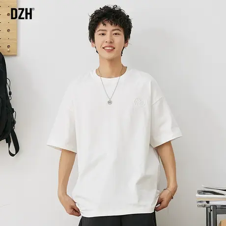 男士钢印白色t恤男短袖夏季薄款纯棉美式复古夏天衣服宽松薄体恤商品大图