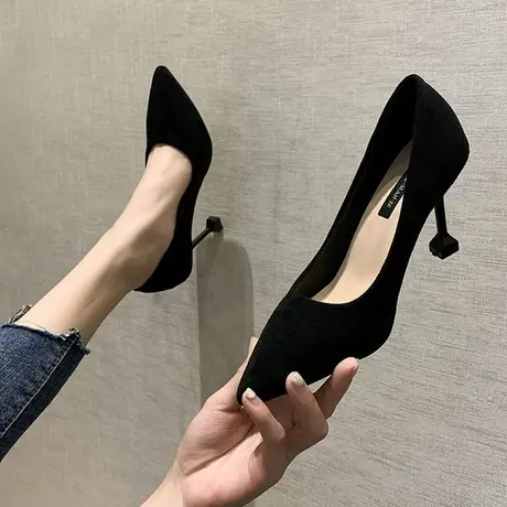 高跟鞋女2023年新款春季尖头ins仙网红细跟职业猫跟单鞋红色婚鞋商品大图