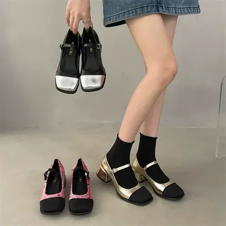 玛丽珍女鞋小香风单鞋2023年新款春夏设计感小众方头配裙子小皮鞋商品大图