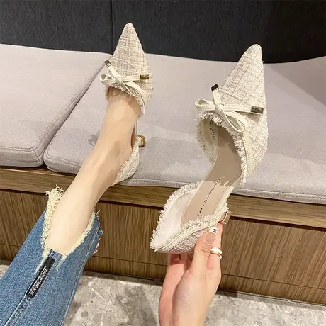 凉鞋女细跟2023年夏季新款尖头细跟单鞋气质百搭名媛风包头高跟鞋商品大图