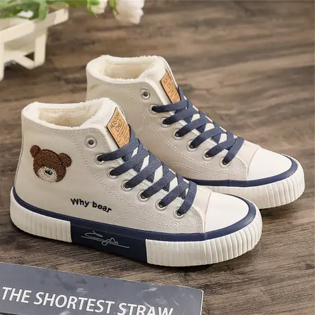 冬季女鞋2023新款板鞋学生加棉鞋过冬鞋子保暖加绒女生高帮帆布鞋图片