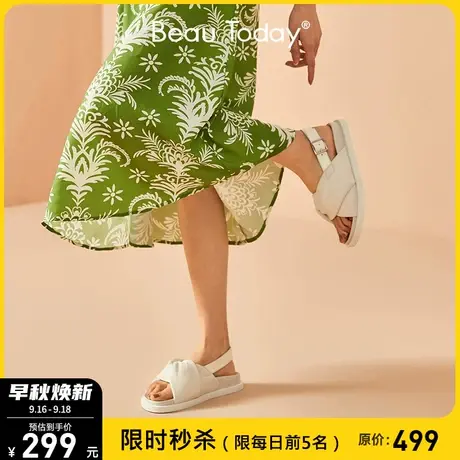 BeauToday凉鞋女2023夏季新款BT法式凉鞋平底交叉带凉鞋时装凉鞋图片