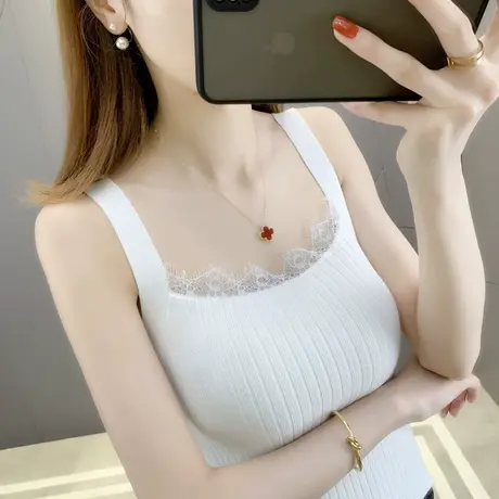 吊带背心女内搭打底上衣女外穿潮设计感小众2024春装冰丝花边商品大图
