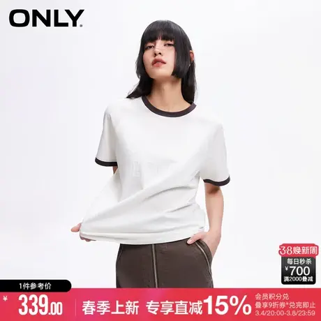 ONLY夏季时尚潮流字母宽松拼色圆领短袖T恤女|124101076商品大图
