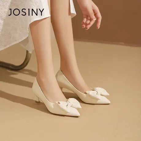 Josiny/卓诗尼尖头蝴蝶结细低跟单鞋女夏季2023新款法式小高跟鞋商品大图