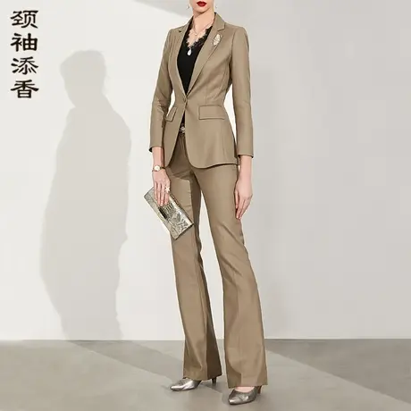 颈袖添香秋高端职业套装修身气质羊毛女正装主持人OL小西装驼色商品大图