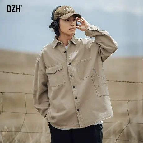 男士工装衬衫男翻领休闲外套春秋衣服男款2023新款情侣款秋装衬衣商品大图