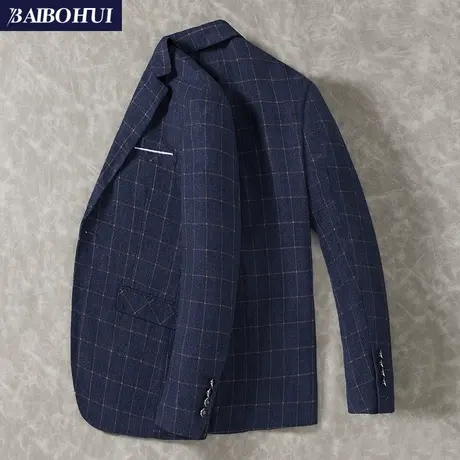 休闲西装男士外套单件上衣新款修身韩版时尚格子小西服男英伦风潮商品大图