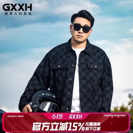 GxxH大码男装 2025年新款牛仔外套宽松格子夹克男士潮牌上衣商品大图