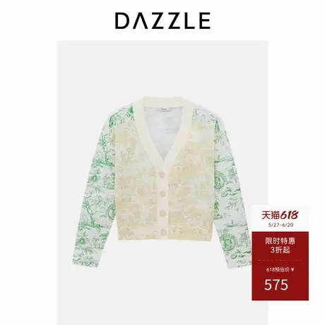 DAZZLE地素奥莱针织开衫春秋装复古印花针织衫外搭外套上衣女商品大图