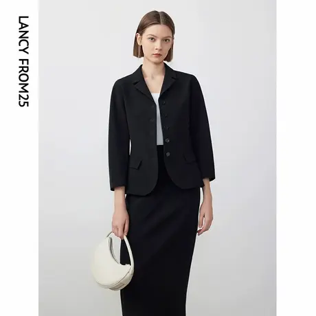 朗姿三醋酸高级感气质黑色西服外套女2024年春新款高级感气质西装图片