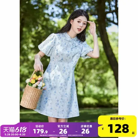 唐狮碎花连衣裙2024新款女夏季裙子新中式旗袍短袖小众设计女装r8图片