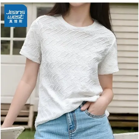 YD真维斯女装2025夏季新款女款休闲简约花纹时尚百搭女士短袖T恤商品大图