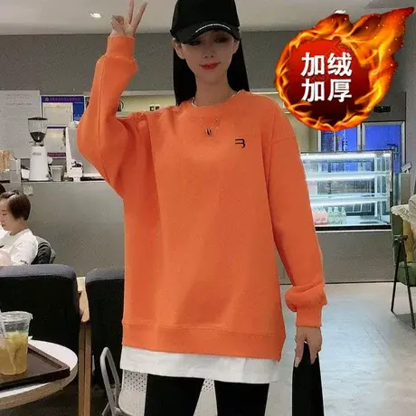 网红爆款假两件加绒卫衣女士秋冬新款韩版宽松时尚百搭上衣外穿潮商品大图