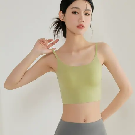 无痕美背吊带背心女带胸垫一体式薄款内搭夏季冰丝细肩带打底内衣商品大图