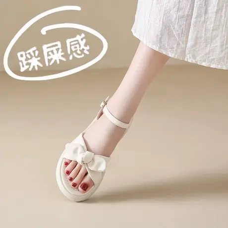 踩屎感仙女风凉鞋女夏季2025新款孕妇软底外穿蝴蝶结一字带凉拖鞋图片